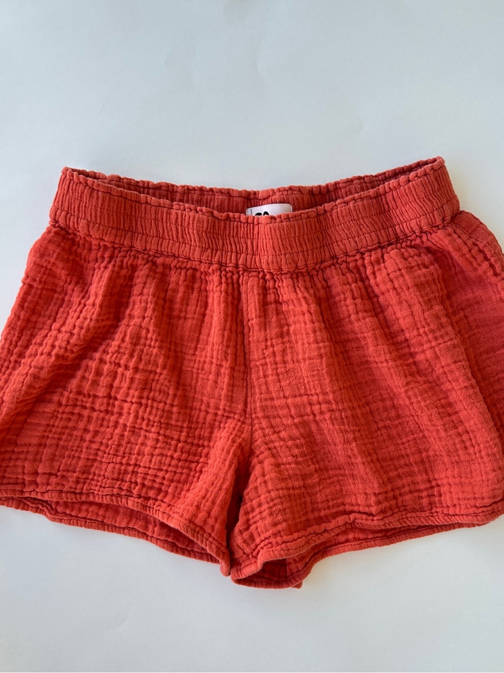 Girls XL 14/16 Coral Orange Crinkle Cotton Drawstring Pull-On Shorts